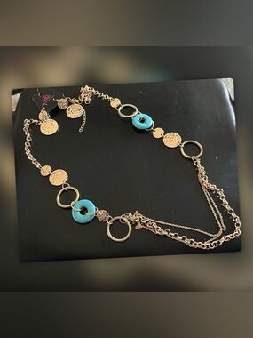 paparazzi Gold-Tone Necklace with Turquoise Blue Circular Accents